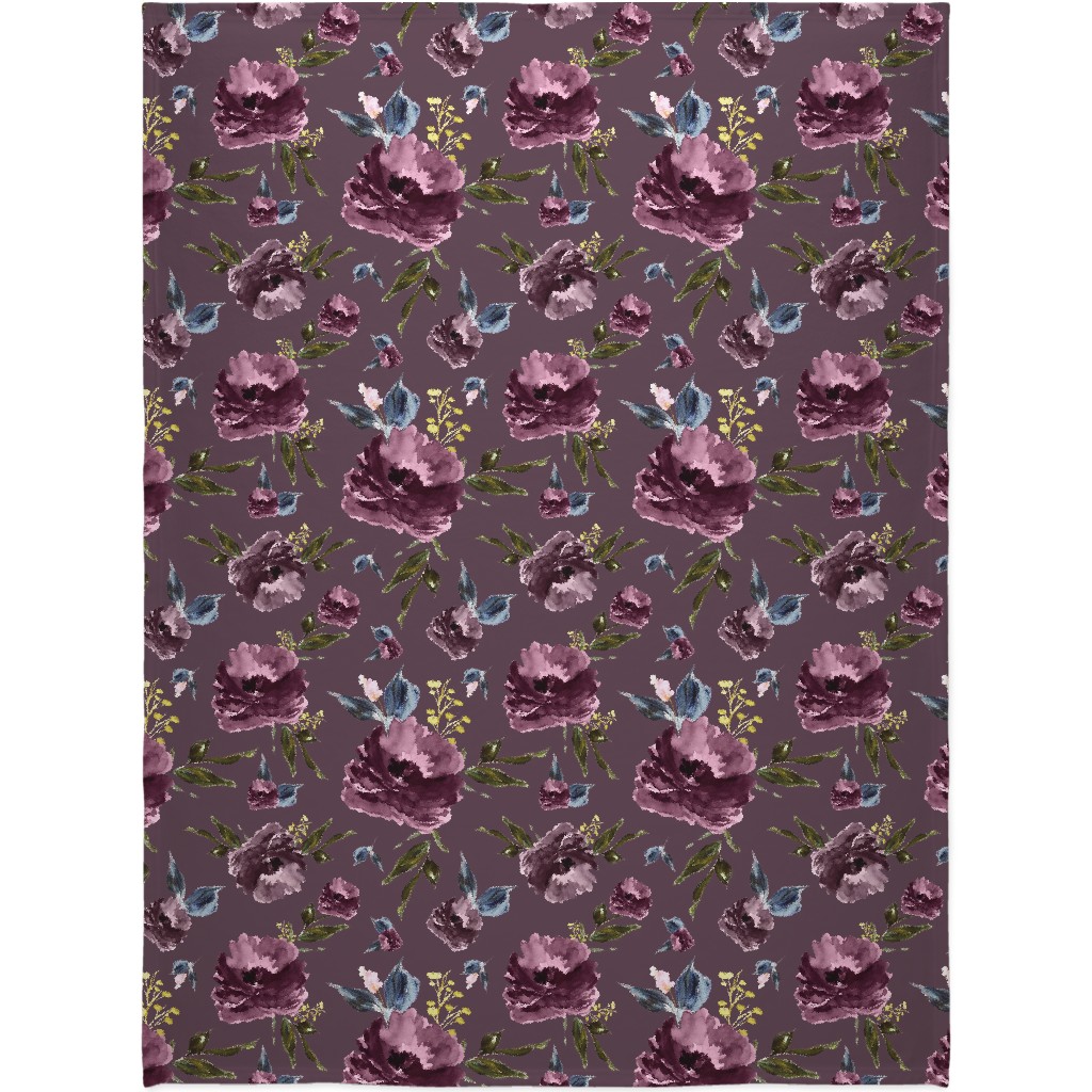 Amaranda Blooms - Plum Blanket, Sherpa, 60x80, Purple