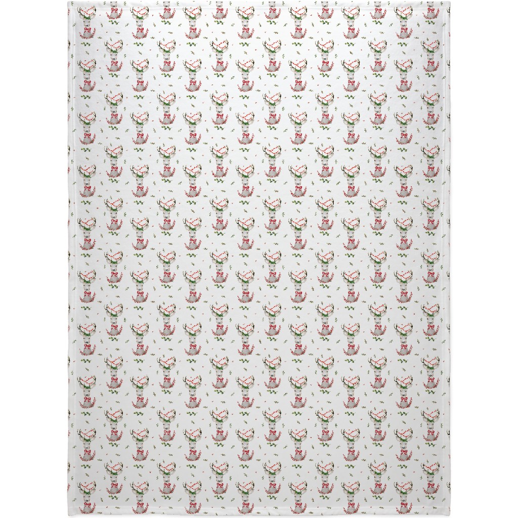 Holiday Fancy Deer With Holly Blanket, Sherpa, 60x80, Multicolor