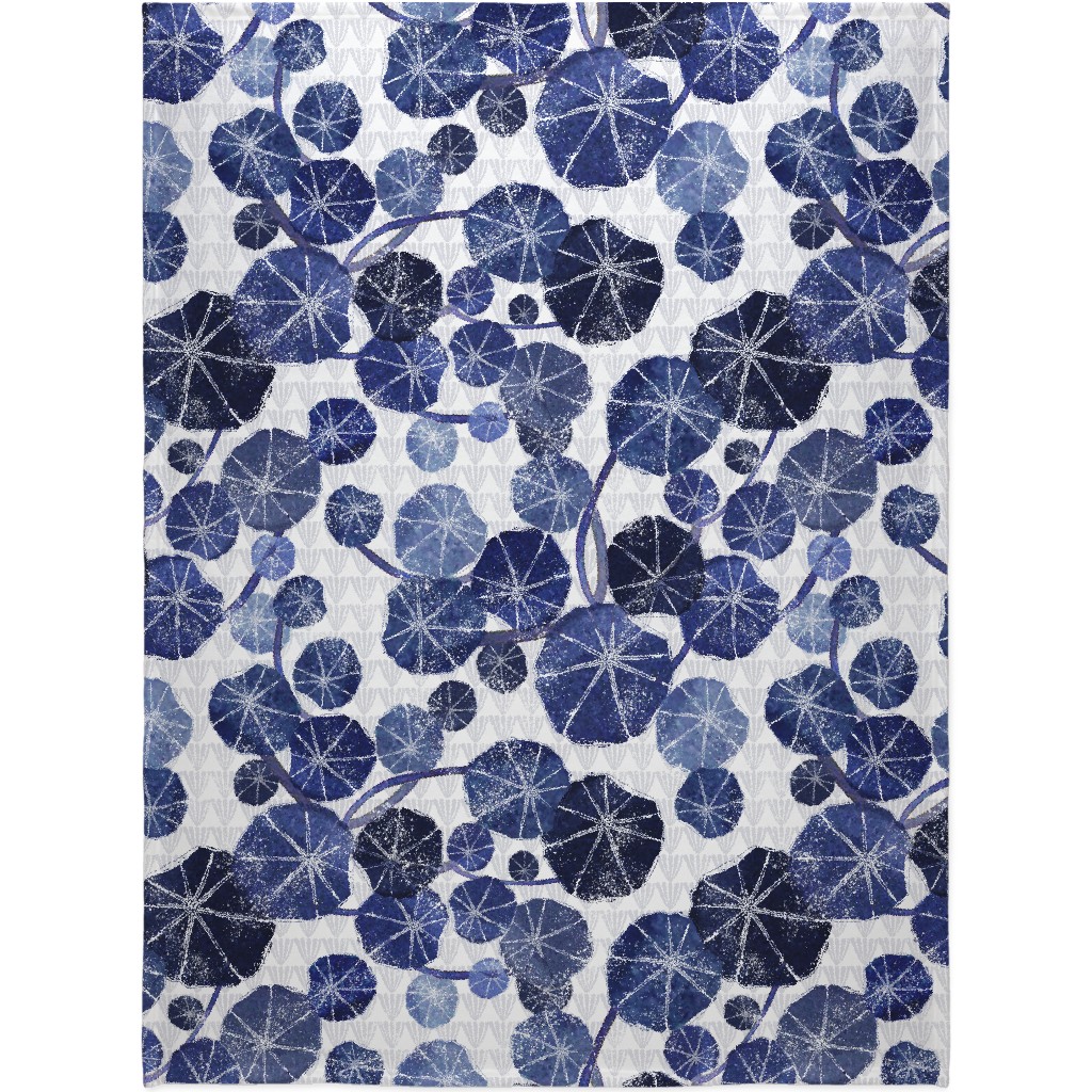 Art Deco Inspired Leaves - Blue Blanket, Sherpa, 60x80, Blue
