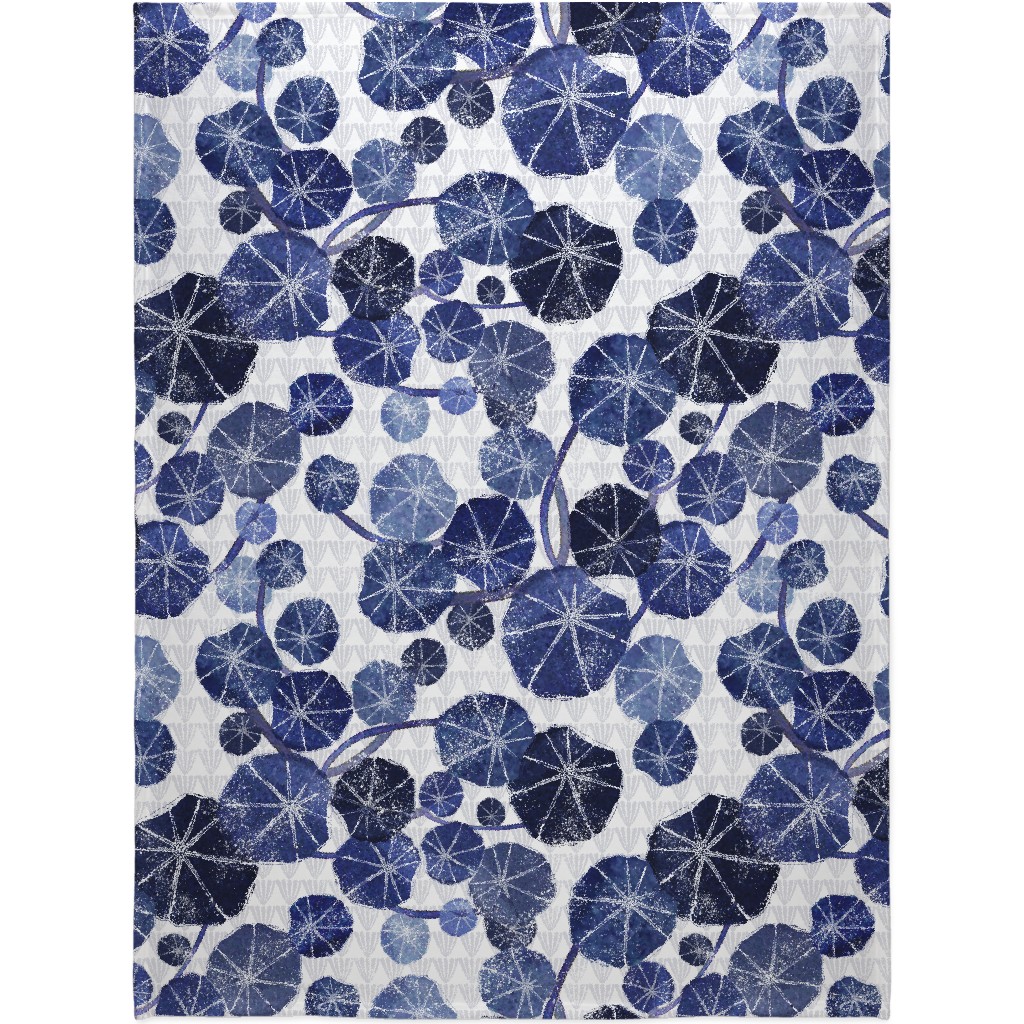 Art Deco Inspired Leaves - Blue Blanket, Sherpa, 60x80, Blue, True Blue