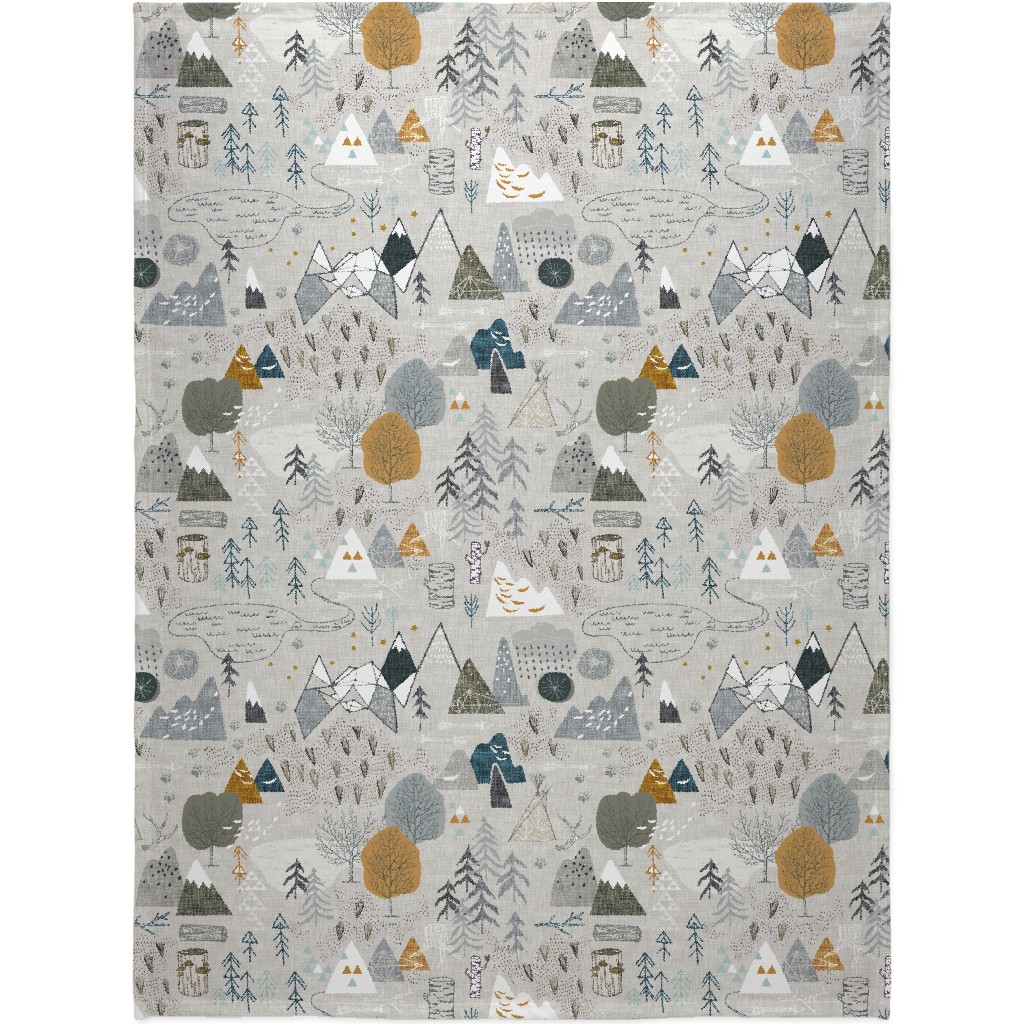 Max's Map - Gray Blanket, Sherpa, 60x80, Gray, Gray