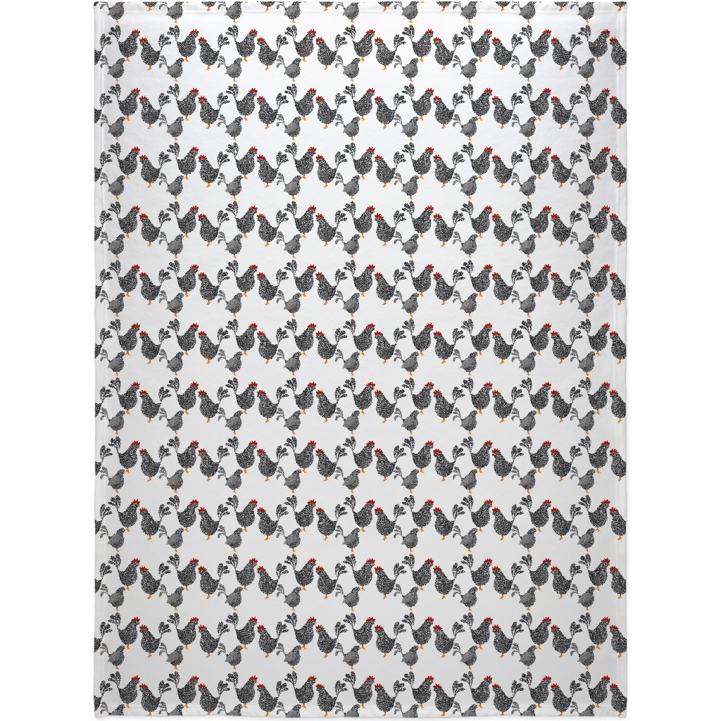 Chick Chick Chickens - Black and White Blanket, Sherpa, 60x80, White, White