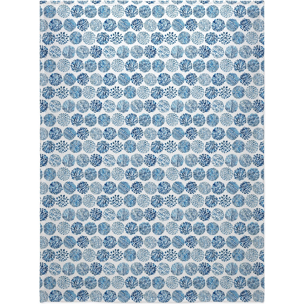 Watercolor Circles of Nature - Blue Blanket, Sherpa, 60x80, Blue