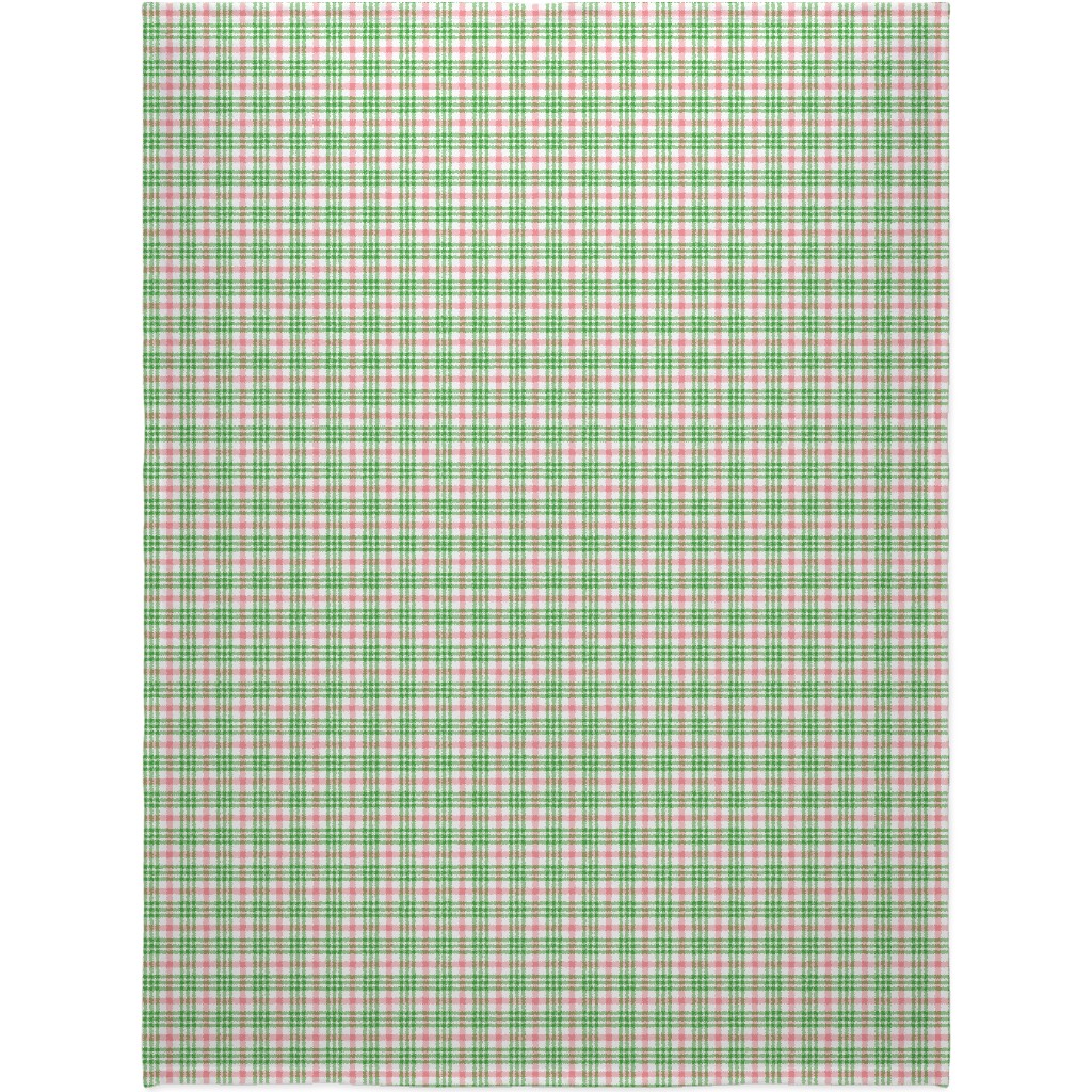 Pink, Green, and White Plaid Blanket, Sherpa, 60x80, Green