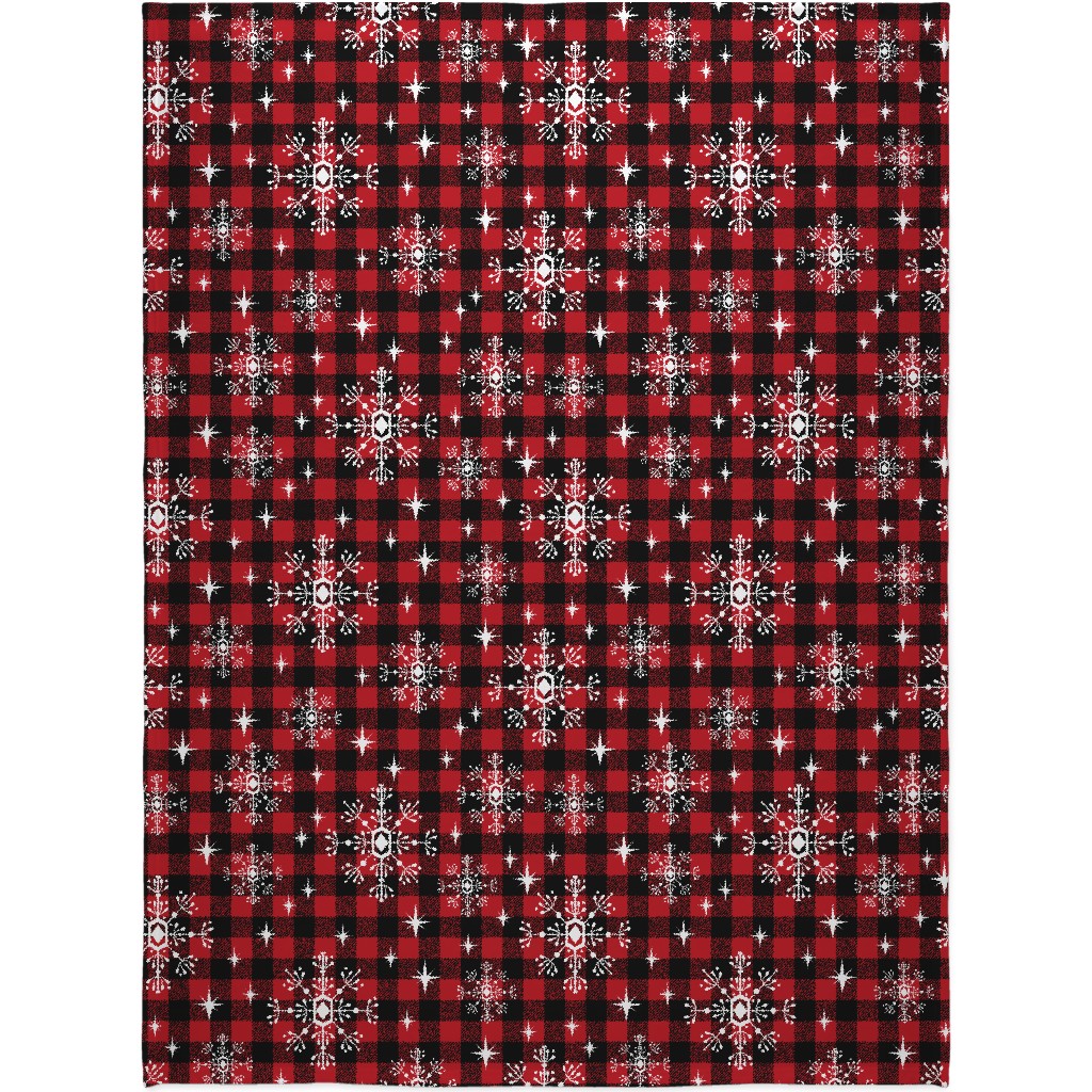 Buffalo Plaid Snowflakes Blanket, Sherpa, 60x80, Red, Red