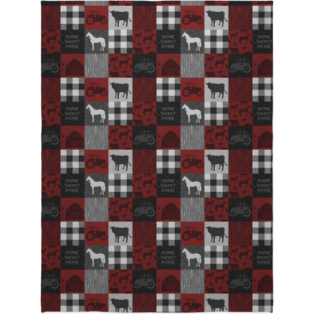 Home Sweet Home Farm - Red and Black Blanket, Sherpa, 60x80, Red