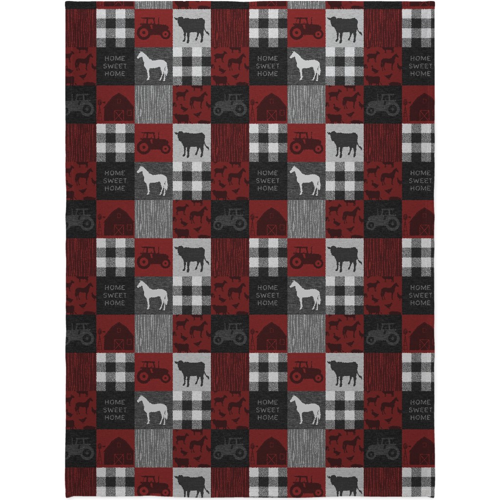Home Sweet Home Farm - Red and Black Blanket, Sherpa, 60x80, Red, Red