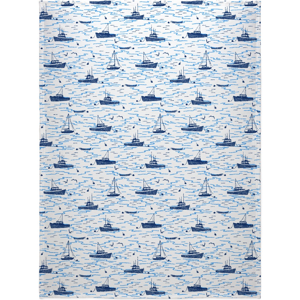 Harbor Boats - Blue Blanket, Sherpa, 60x80, Blue