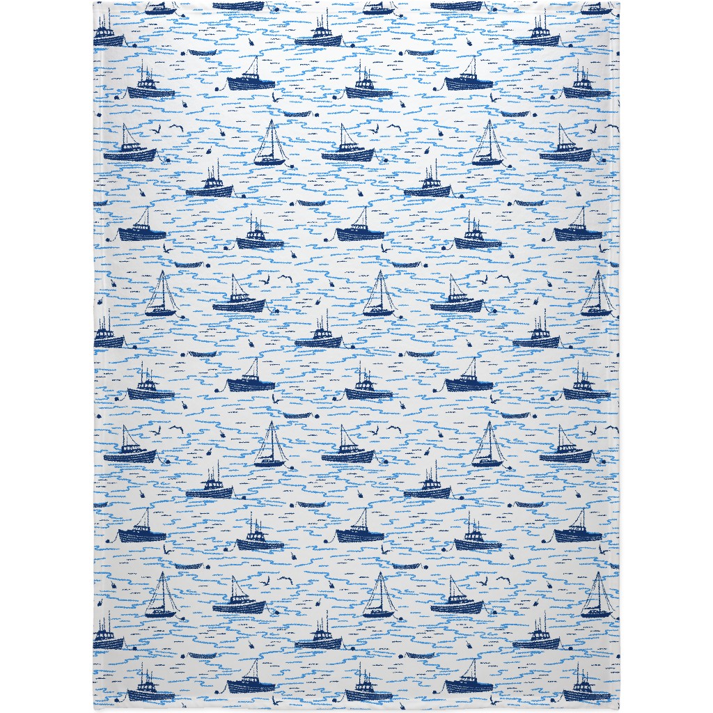 Harbor Boats - Blue Blanket, Sherpa, 60x80, Blue, True Blue