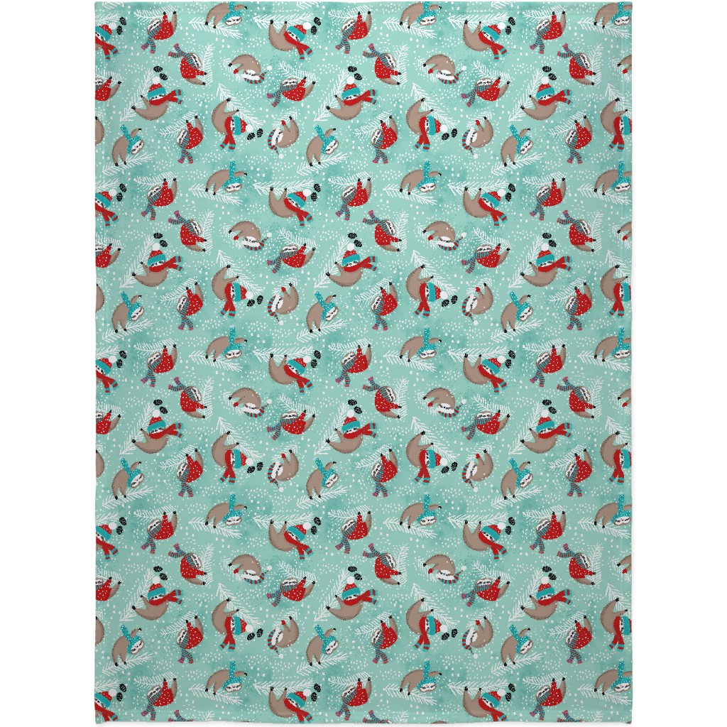 Snowy Sloths! Blanket, Sherpa, 60x80, Multicolor