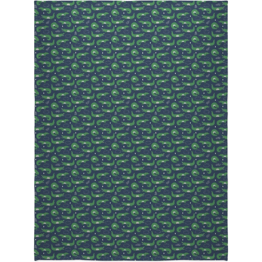 Cute Alligators - Green Blanket, Sherpa, 60x80, Green, Classic Green