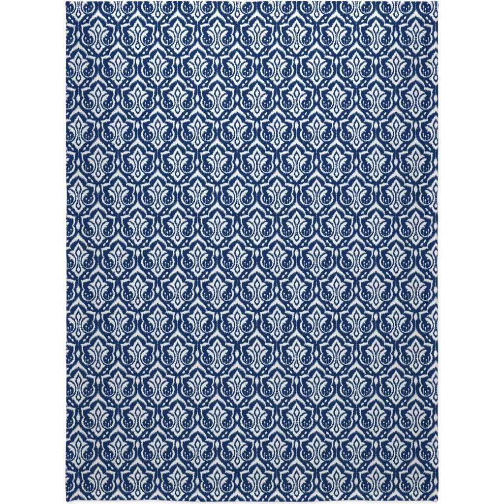 Ikat Damask - Midnight Navy Blanket, Sherpa, 60x80, Blue