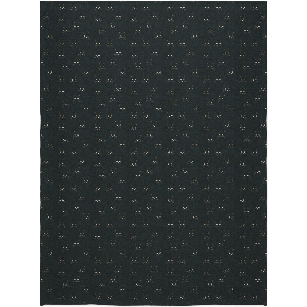 Cat Face - Black Blanket, Sherpa, 60x80, Black, Black