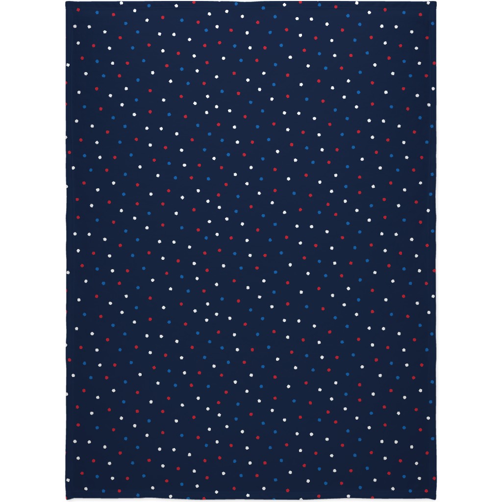 Mixed Polka Dots - Red White and Royal on Navy Blue Blanket, Sherpa, 60x80, Blue