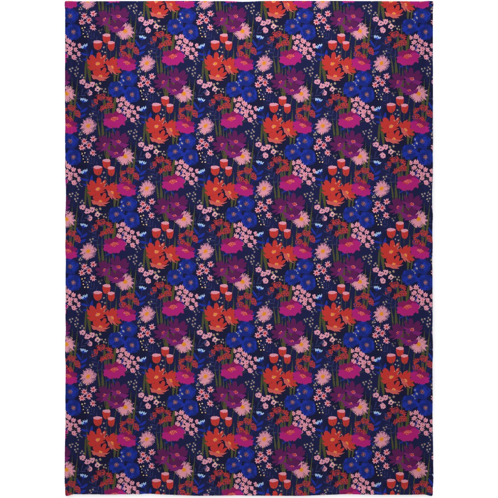 Summer Nights Floral - Dark Blanket, Sherpa, 60x80, Multicolor