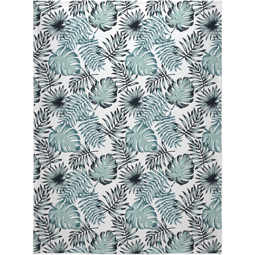 Tropical Leaves - Green Blanket, Sherpa, 60x80, Green, Classic Green