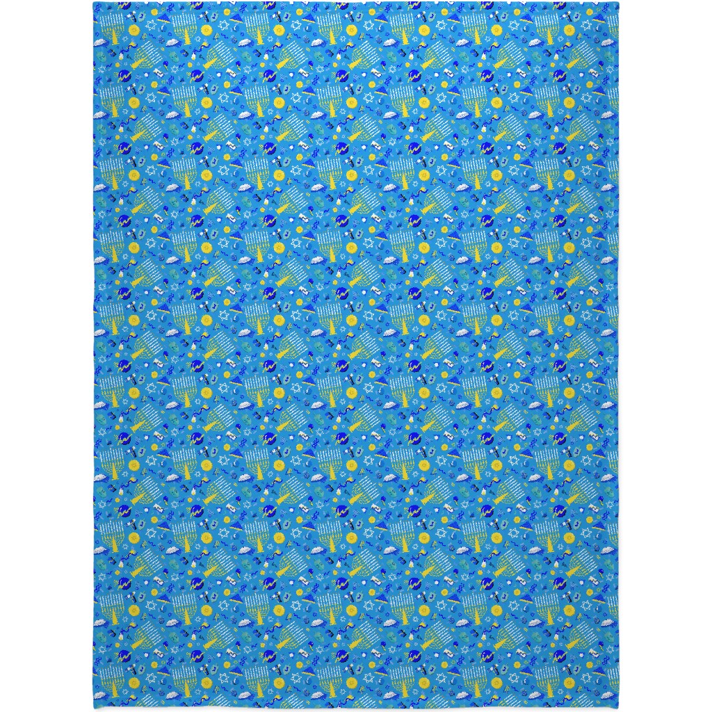 80s Hanukkah Celebration - Blue Blanket, Sherpa, 60x80, Blue, True Blue