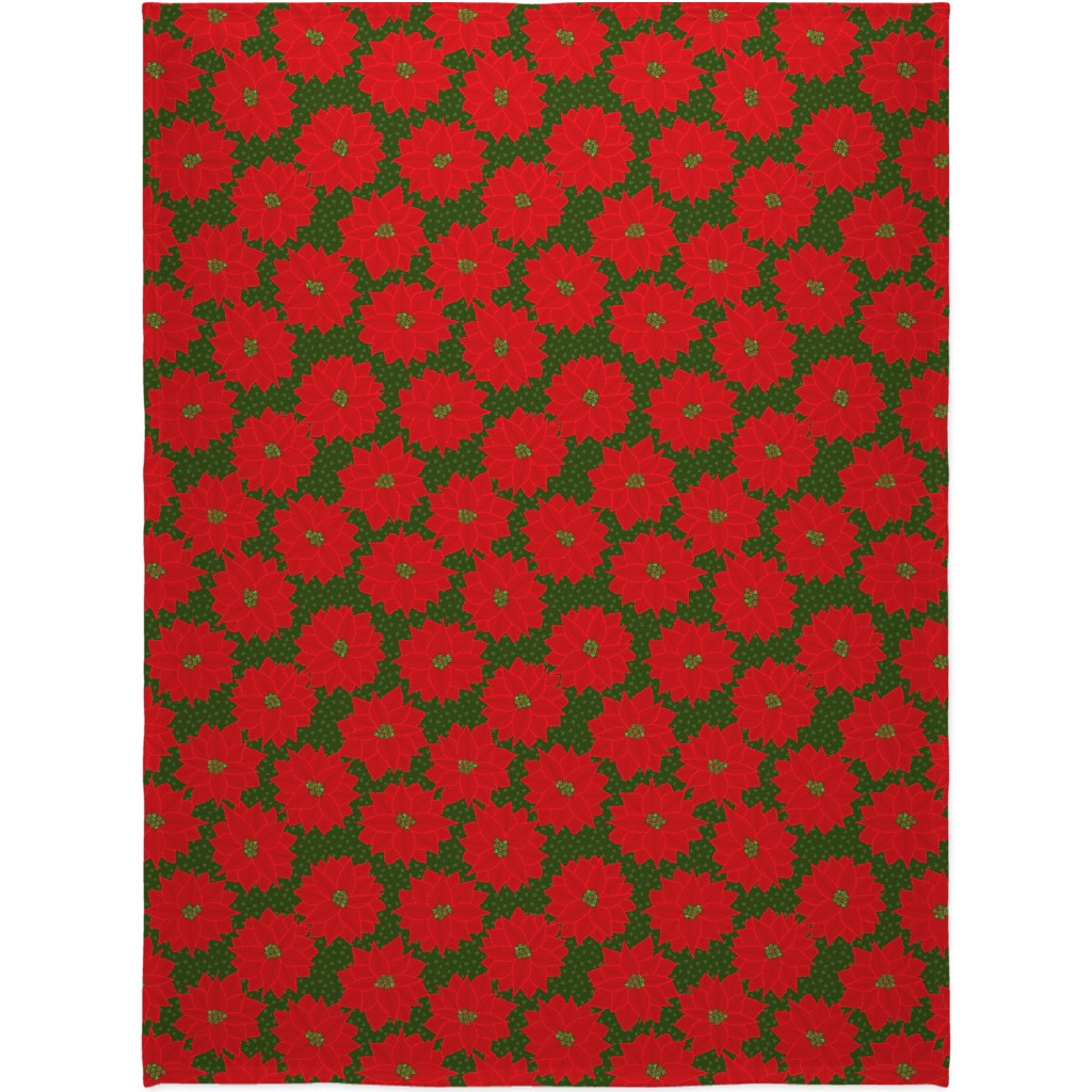 Christmas Poinsettia on Green Blanket, Sherpa, 60x80, Red