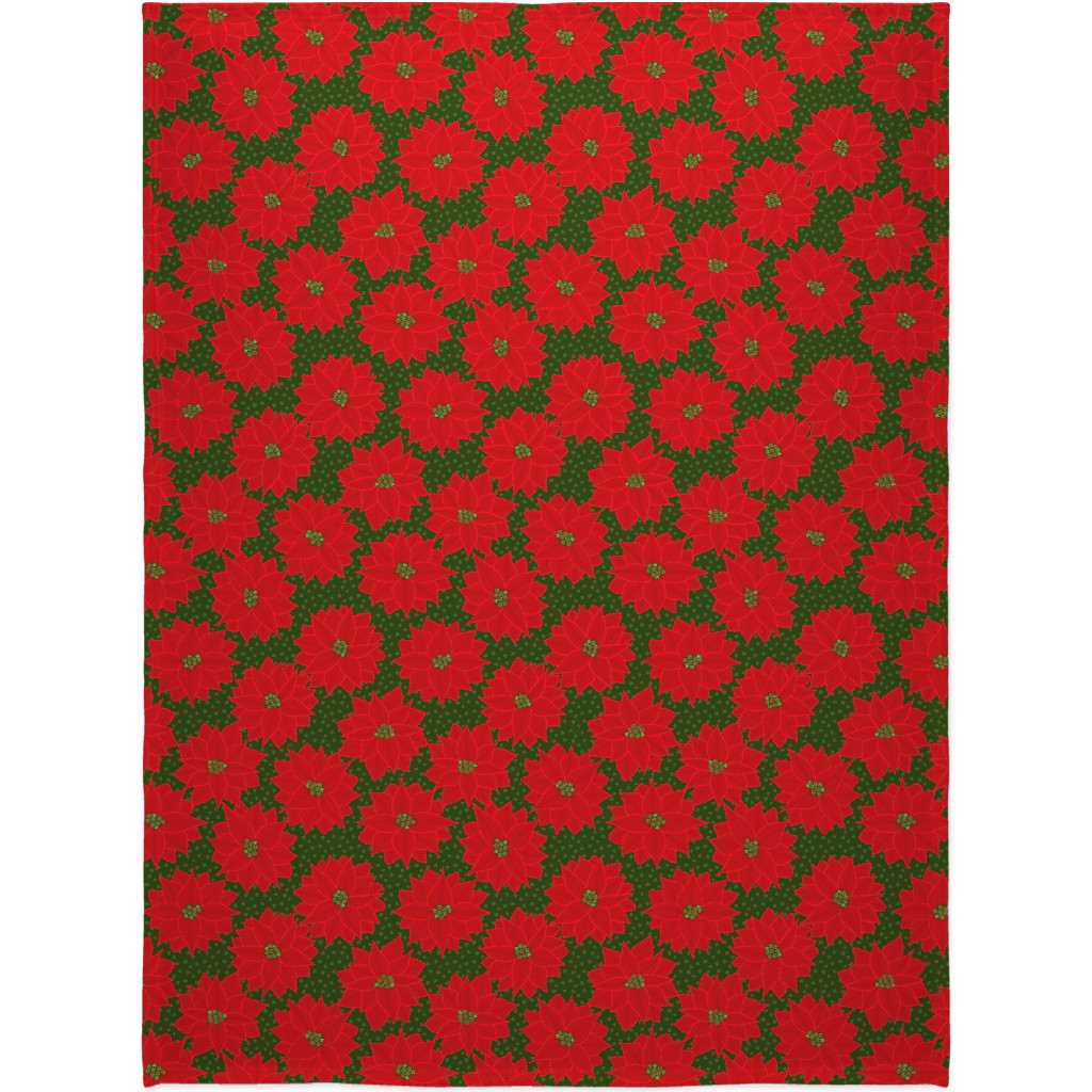 Christmas Poinsettia on Green Blanket, Sherpa, 60x80, Red, Red