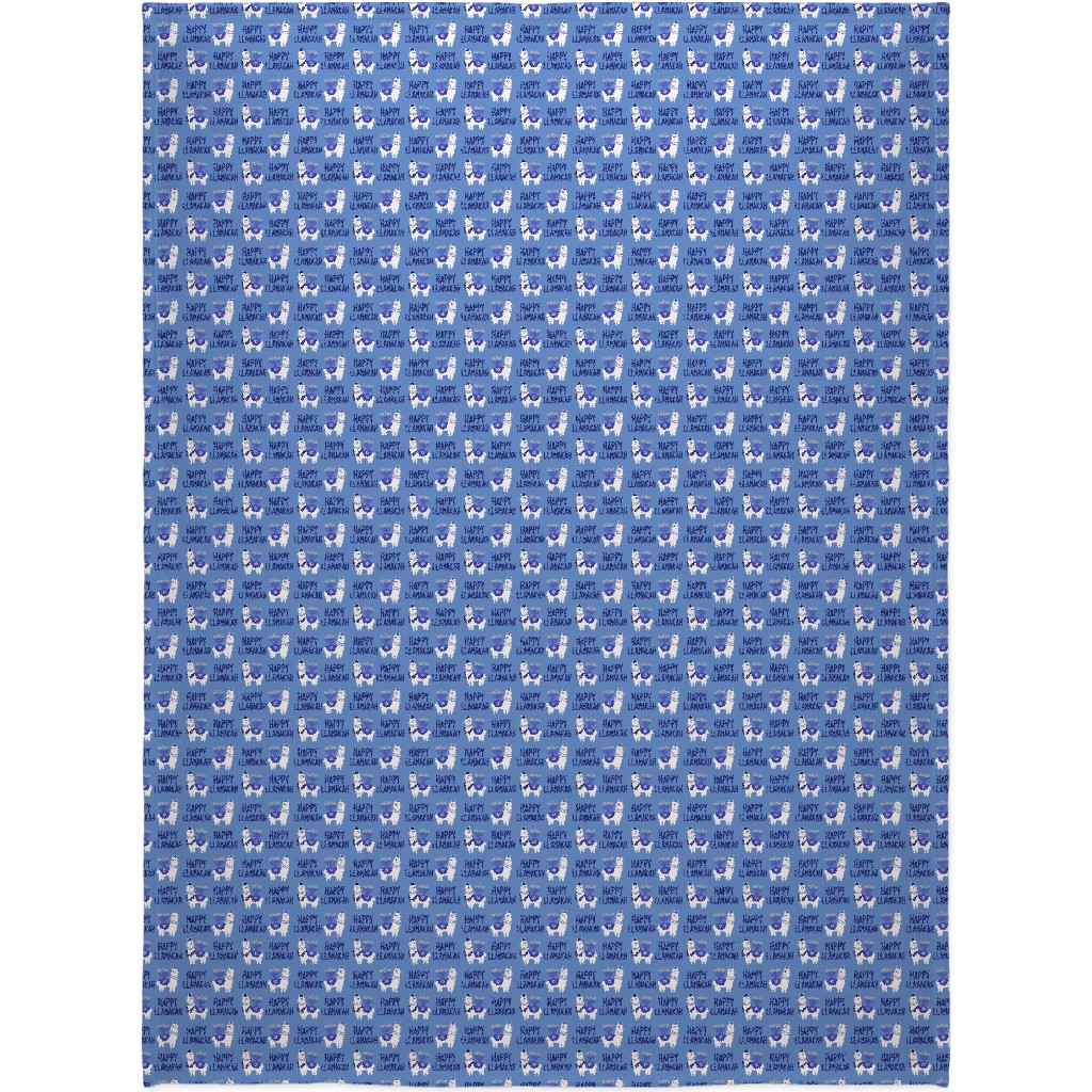 Happy Llamakah on Blue Blanket, Sherpa, 60x80, Blue
