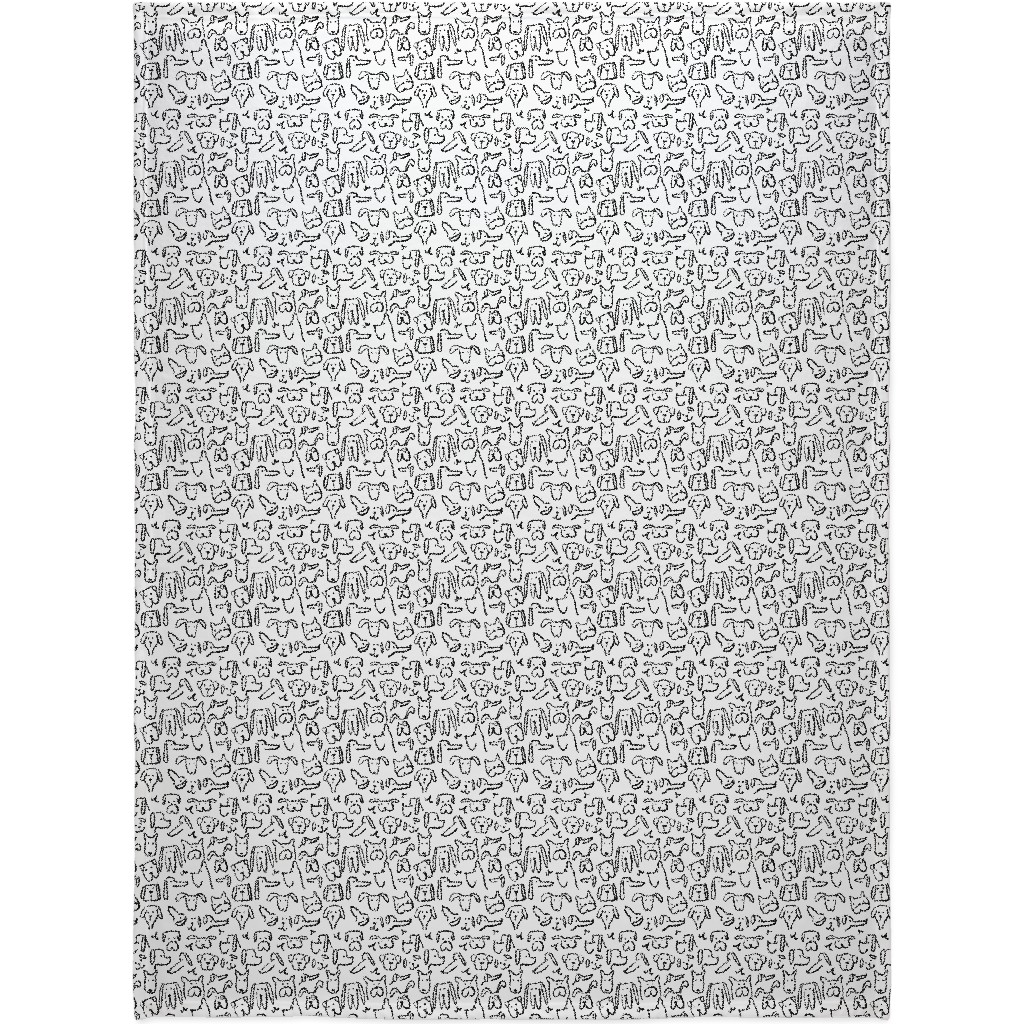 Playful Pups - Black and White Blanket, Sherpa, 60x80, White, White