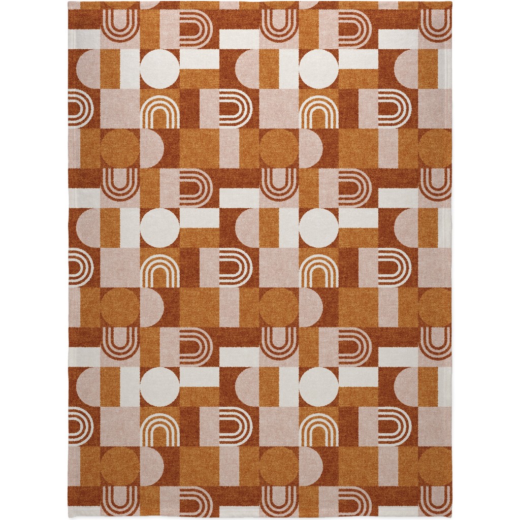 Aria Geometric Patchwork - Orange Blanket, Sherpa, 60x80, Orange