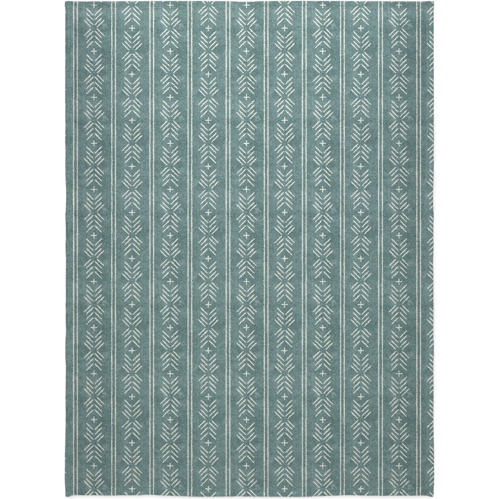 Mudcloth Arrow Stripes - Dusty Blue Blanket, Sherpa, 60x80, Blue, True Blue
