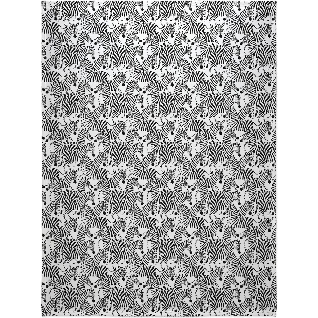 Zebras - Black & White Blanket, Sherpa, 60x80, Black, Black