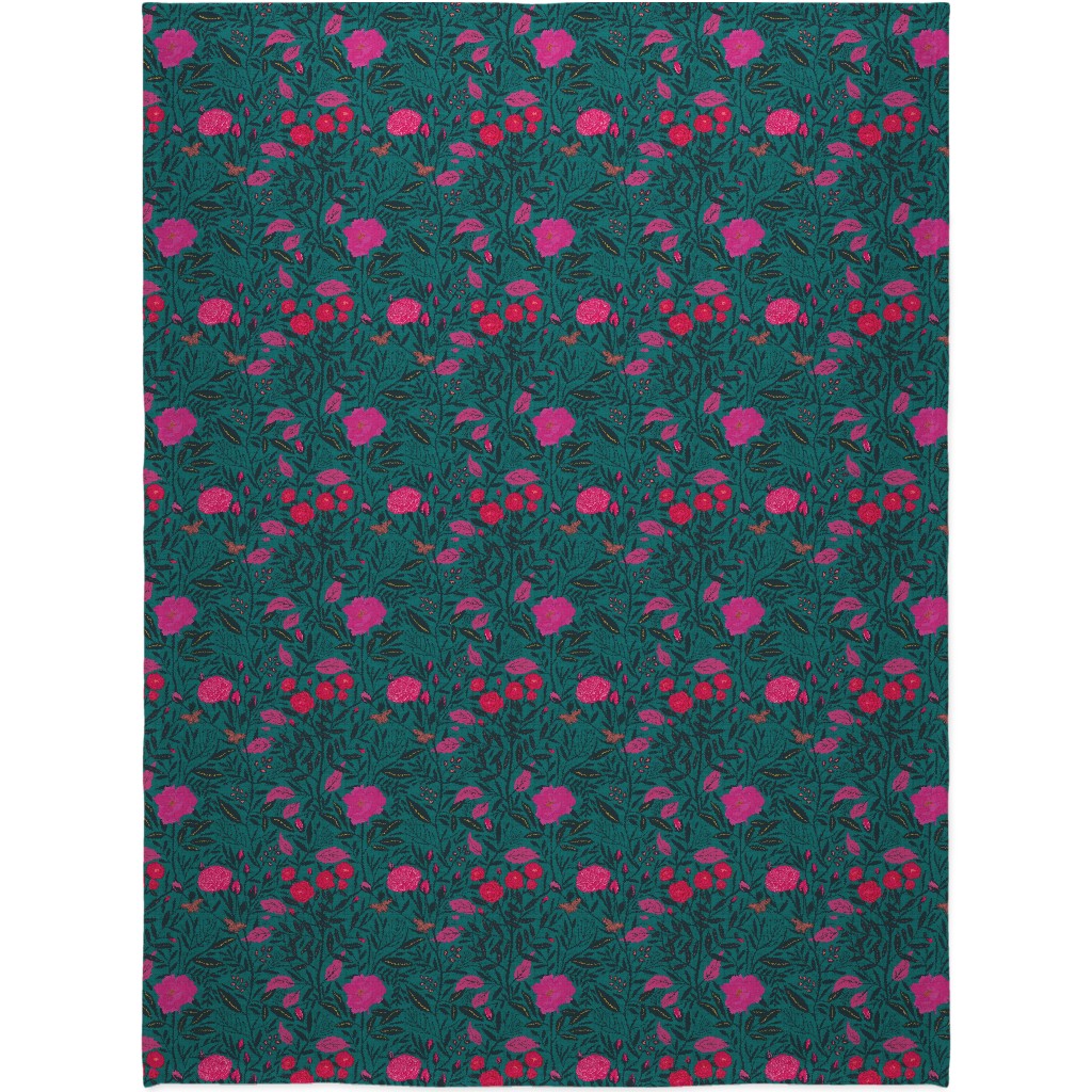 Modern Chintz Blanket, Sherpa, 60x80, Green, Classic Green