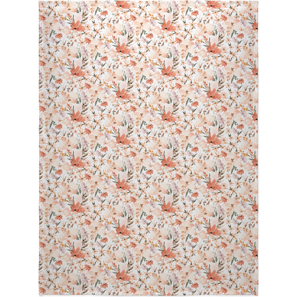 Earth Tone Floral Summer in Peach & Apricot Blanket, Sherpa, 60x80, Pink, Bright Pink