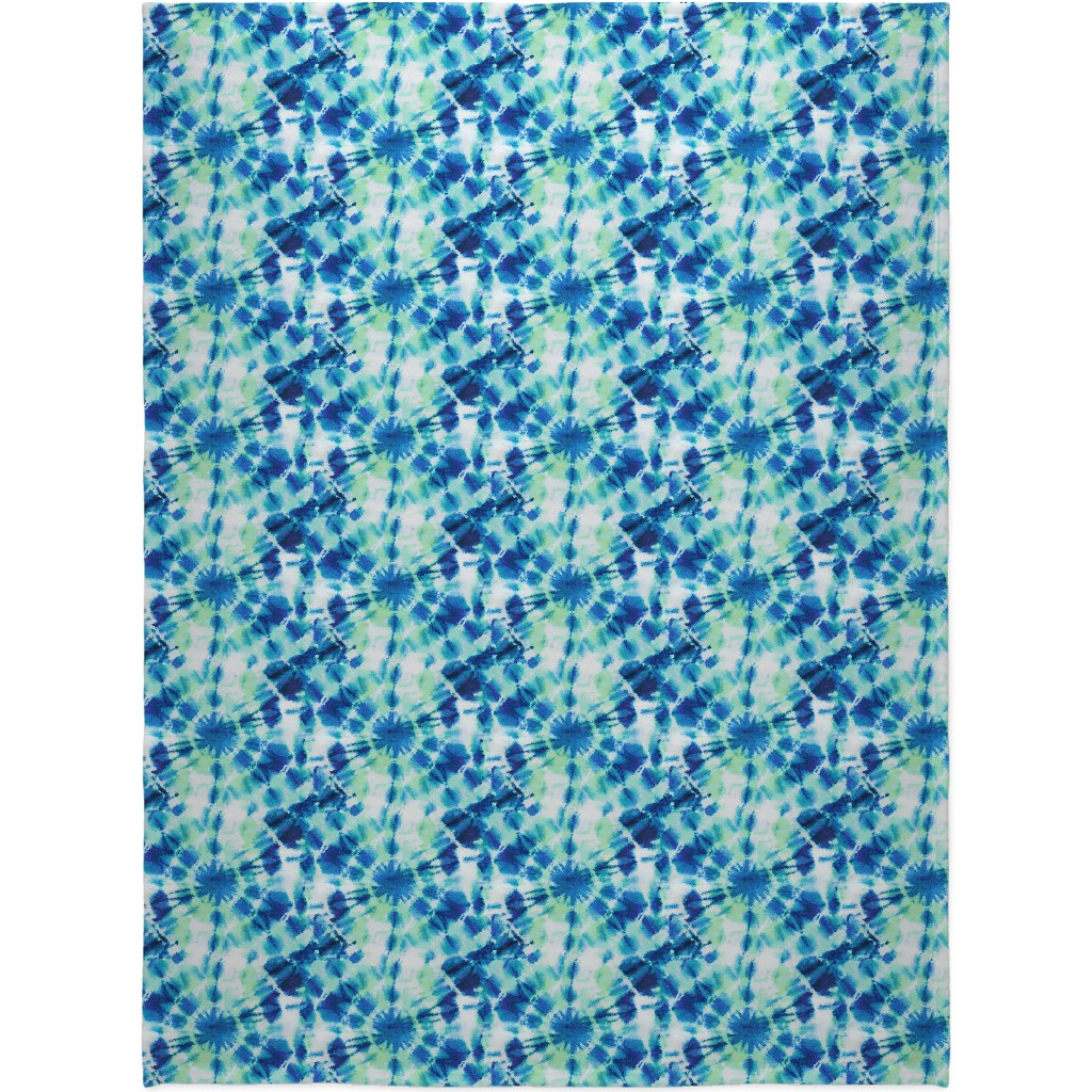 Tie Dye Ink Splat Indigo and Green Blanket, Sherpa, 60x80, Blue