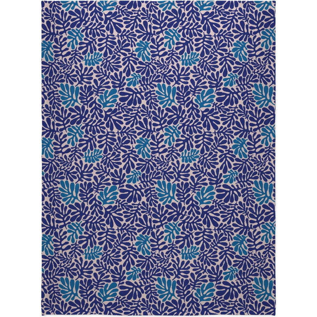 Organic Leaves - Blue Blanket, Sherpa, 60x80, Blue