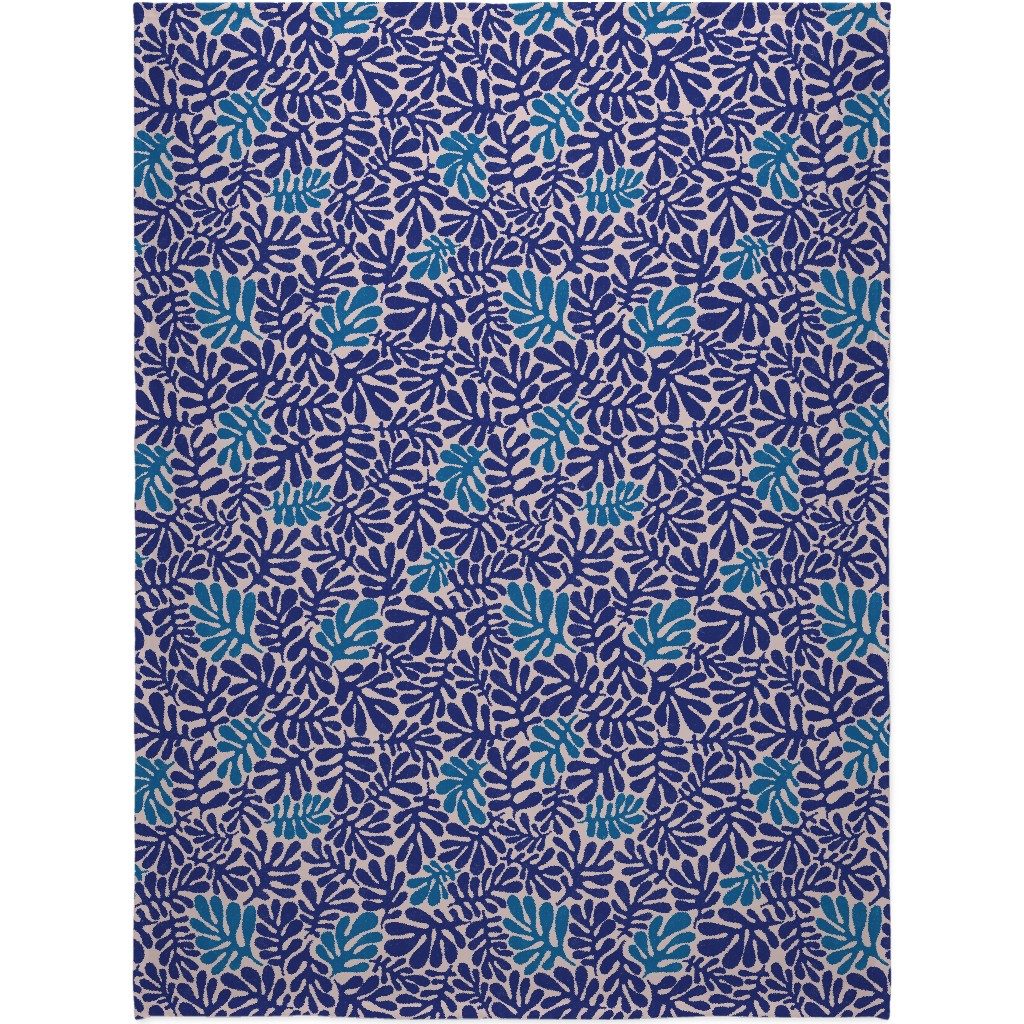 Organic Leaves - Blue Blanket, Sherpa, 60x80, Blue