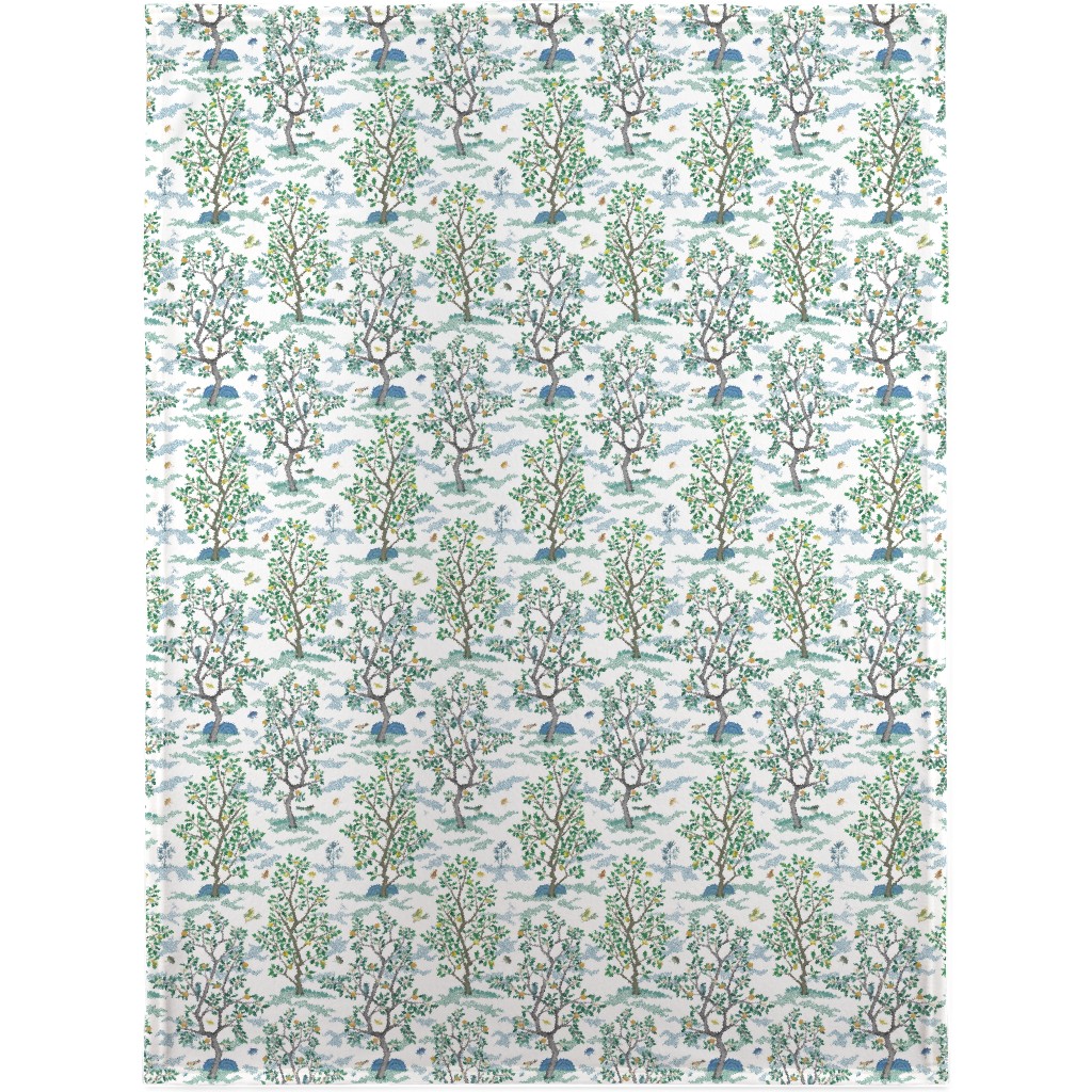 Citrus Trees - Blue and Green on White Blanket, Fleece, 30x40, Green