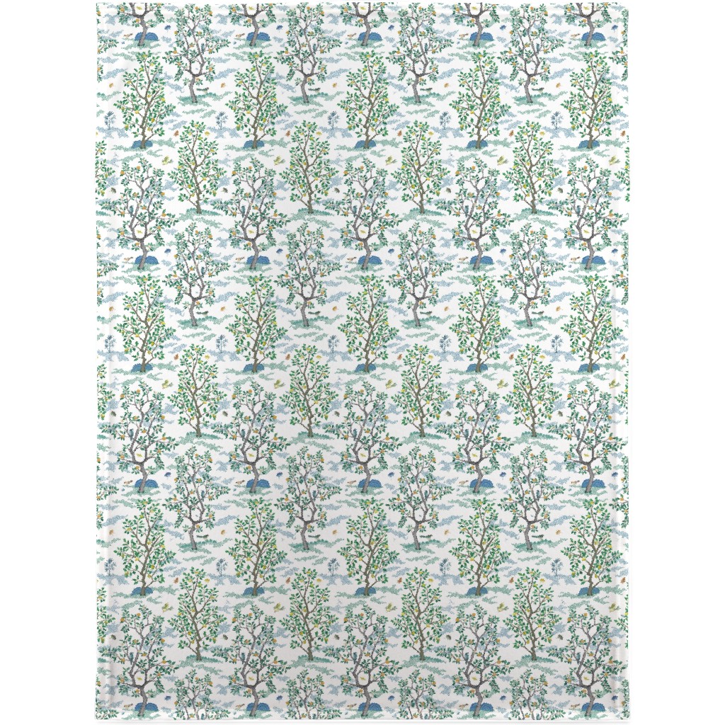 Citrus Trees - Blue and Green on White Blanket, Fleece, 30x40, Green, Classic Green