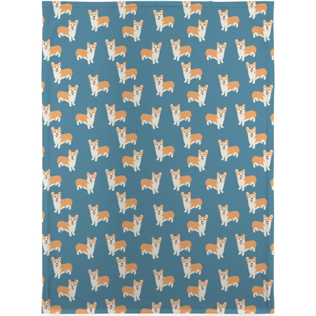 Corgi Blanket, Fleece, 30x40, Blue, Cornflower
