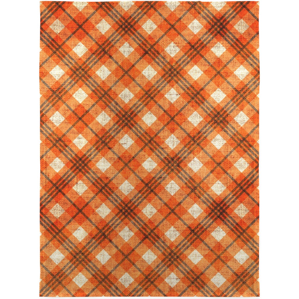 Burlap Plaid - Orange and Grey Blanket, Fleece, 30x40, Orange