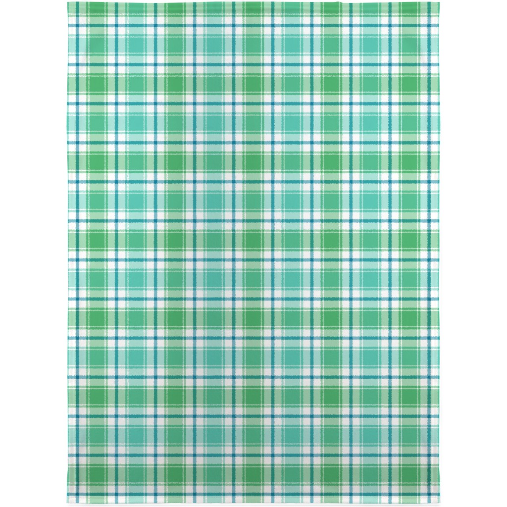 Blue, Green, Turquoise, and White Plaid Blanket, Fleece, 30x40, Green, Classic Green