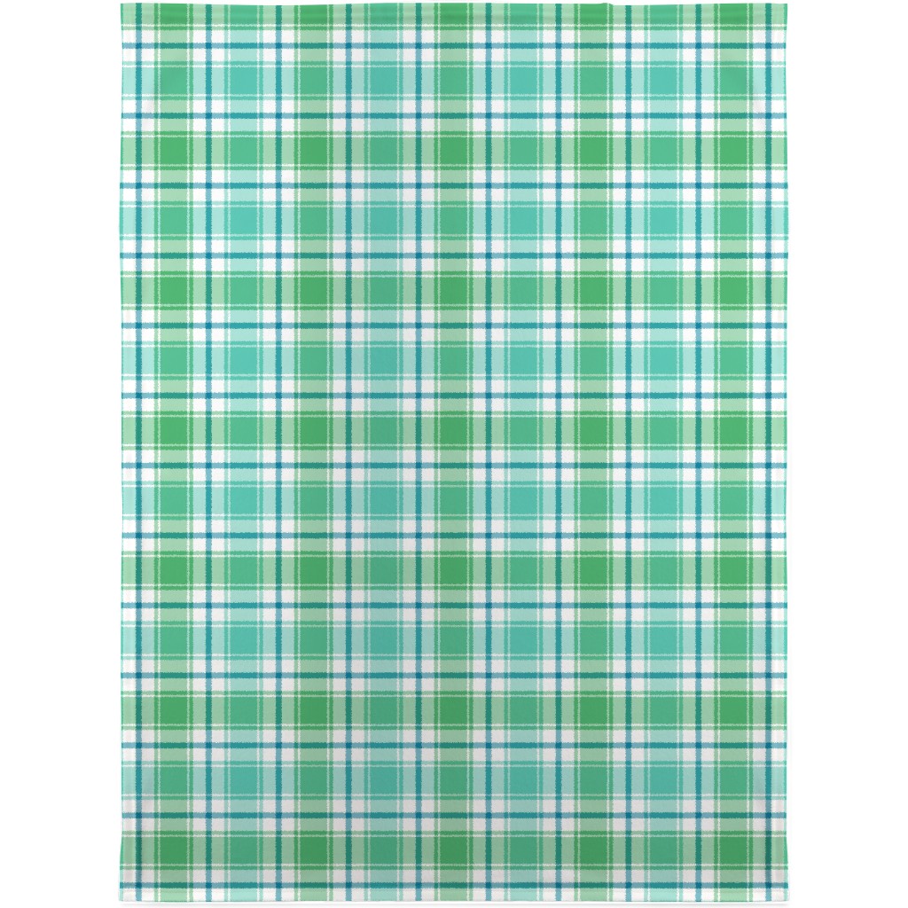 Blue, Green, Turquoise, and White Plaid Blanket, Fleece, 30x40, Green