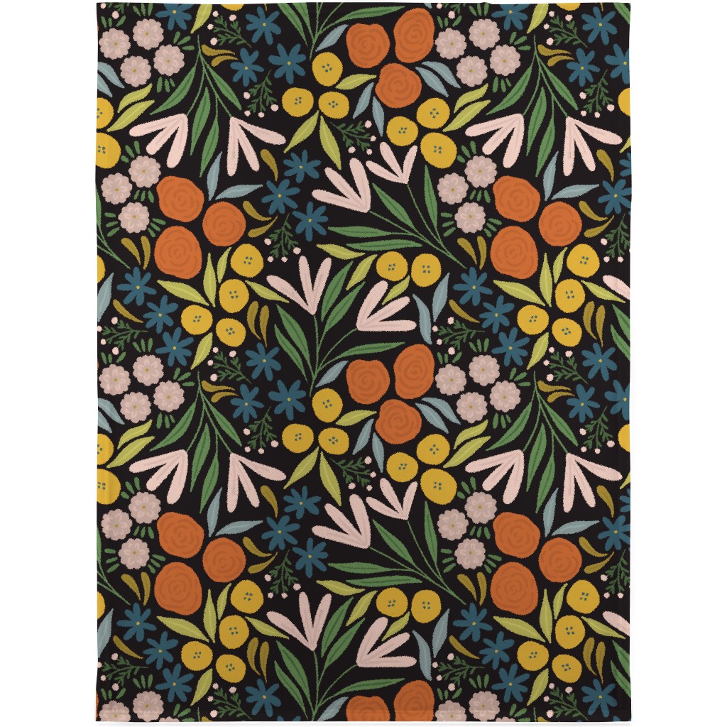 Sofia Floral - Dark Blanket, Fleece, 30x40, Multicolor