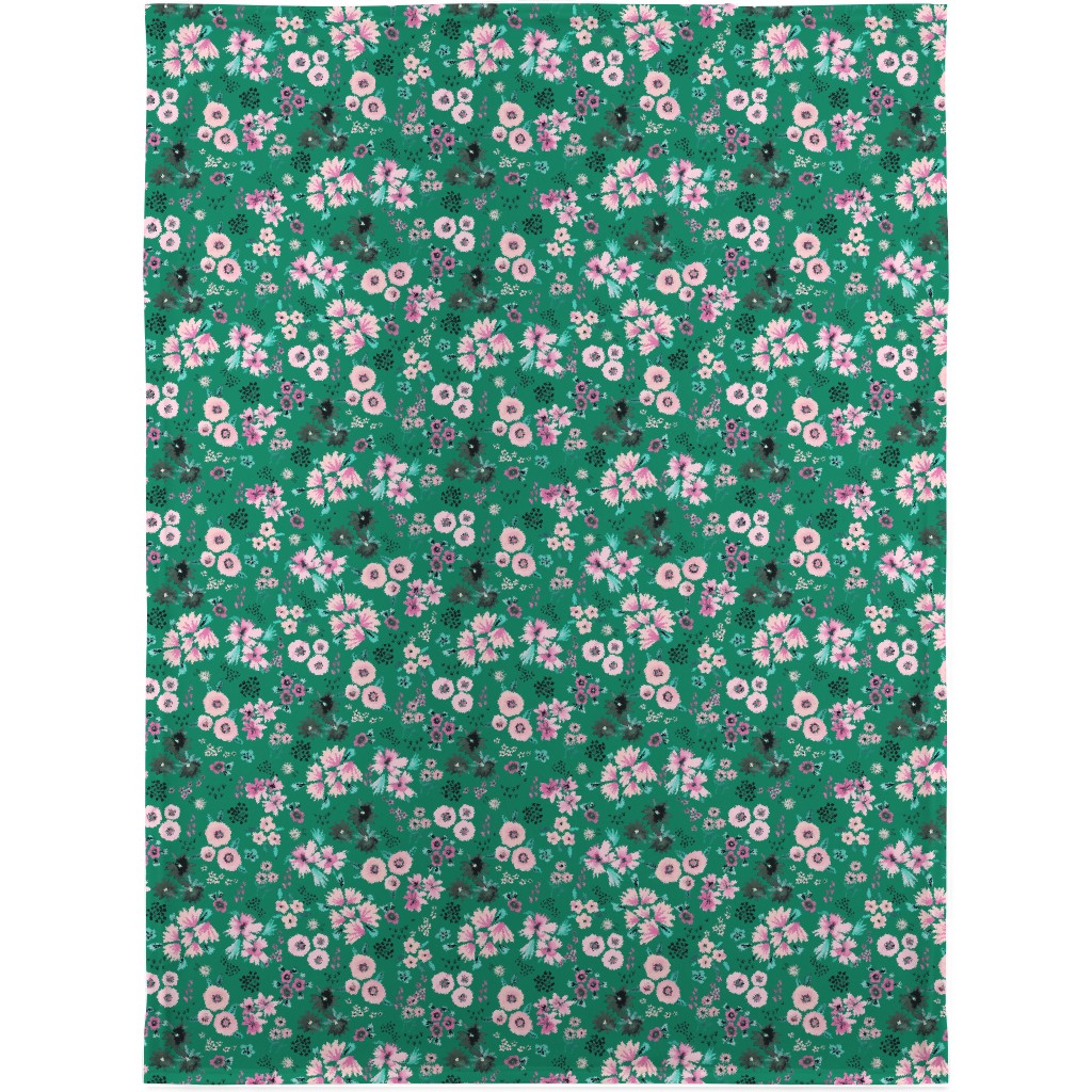 Artful Little Flowers - Green Blanket, Fleece, 30x40, Green