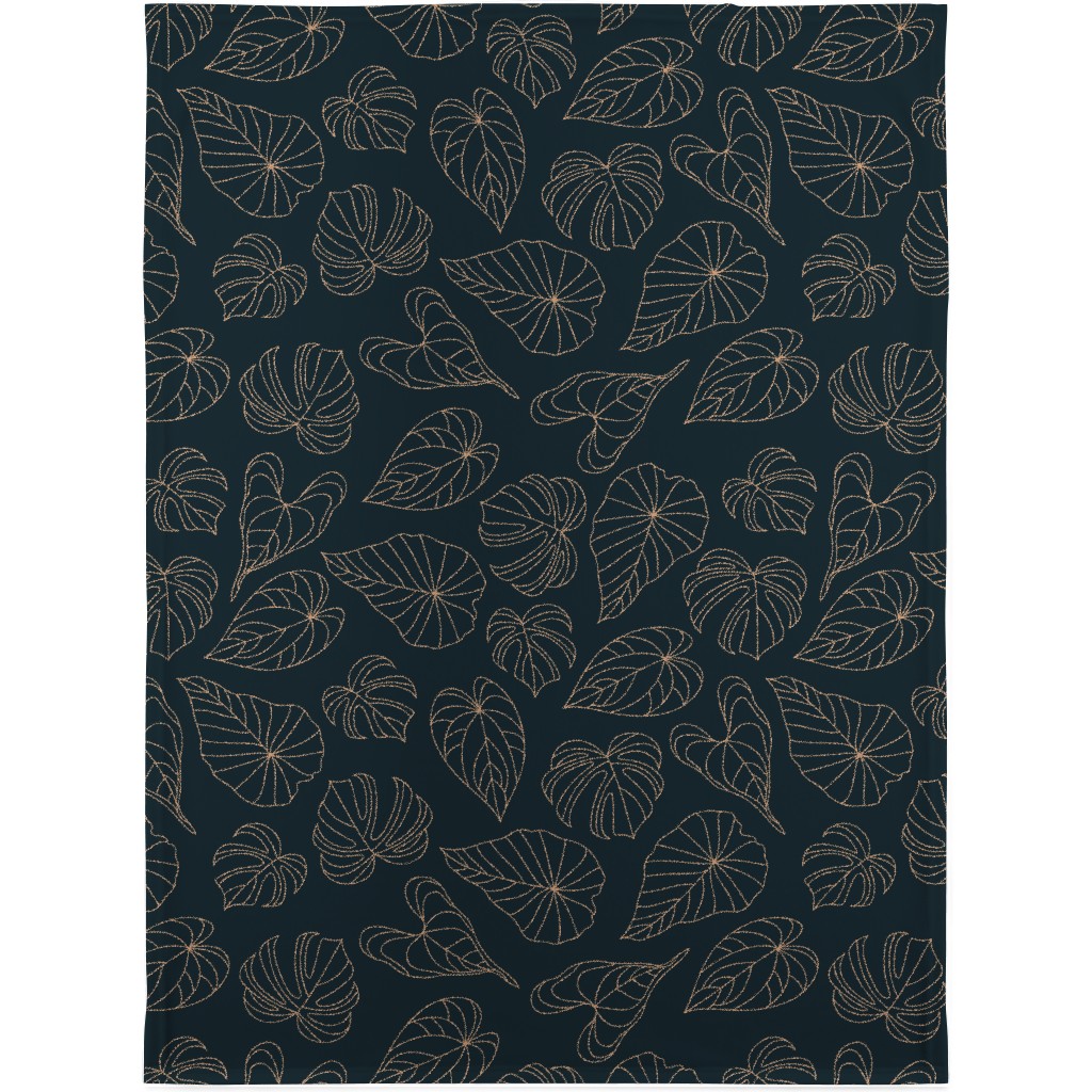 Minimalist Monstera Leaves - Dark Blanket, Fleece, 30x40, Blue