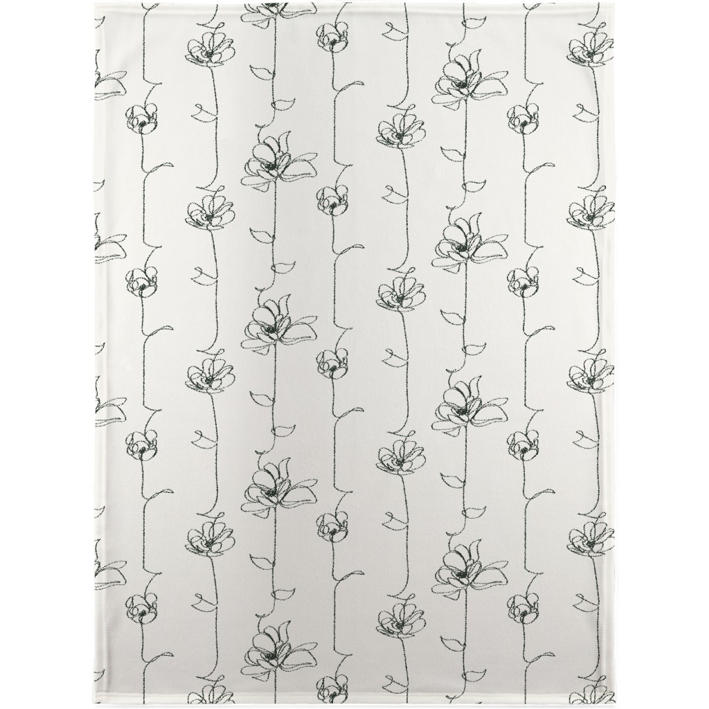 One Line Floral - Neutral Blanket, Fleece, 30x40, White