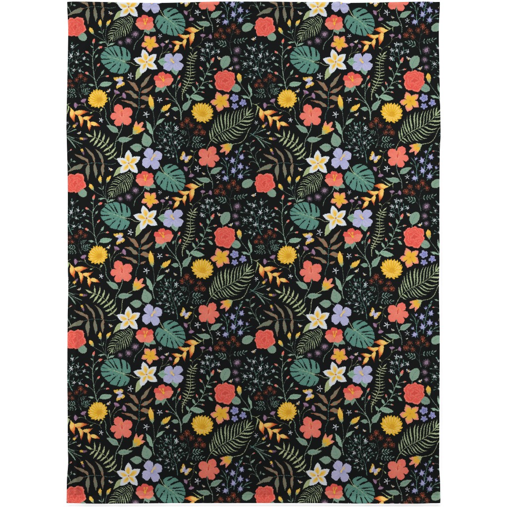 Hawaii Floral - Black Blanket, Fleece, 30x40, Multicolor