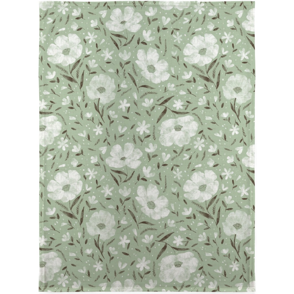 Charlotte Floral - Sage Blanket, Fleece, 30x40, Green, Classic Green