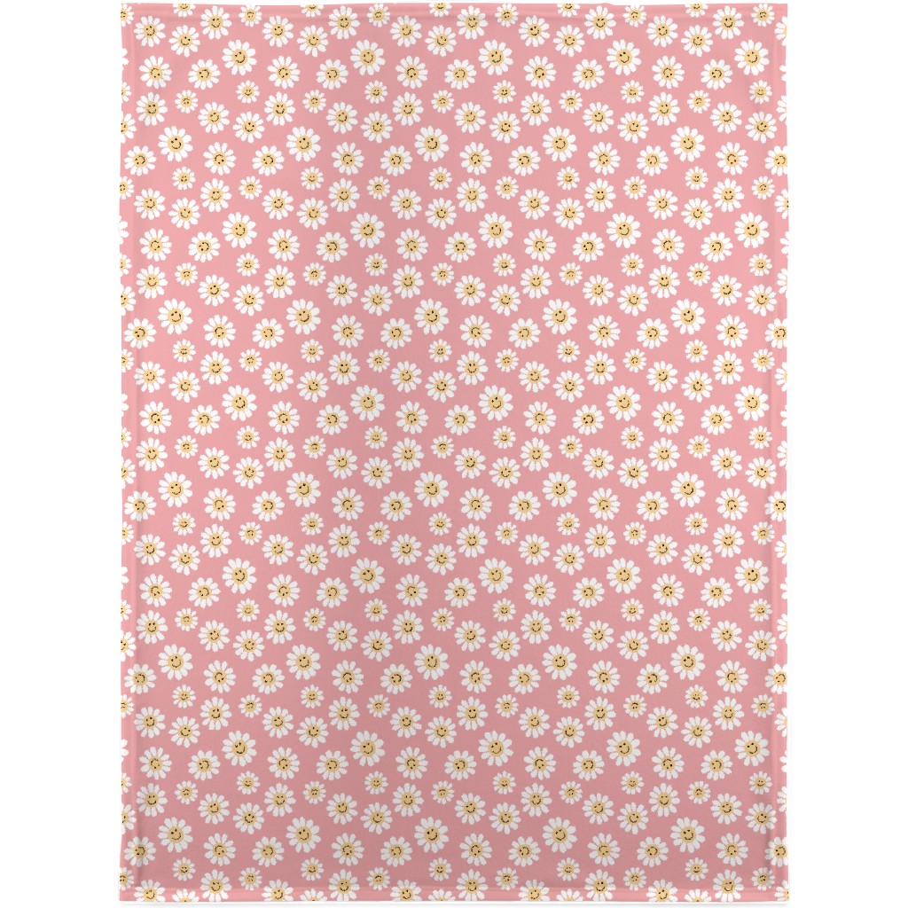 Smiley Daisy Flowers - Pink Blanket, Fleece, 30x40, Pink