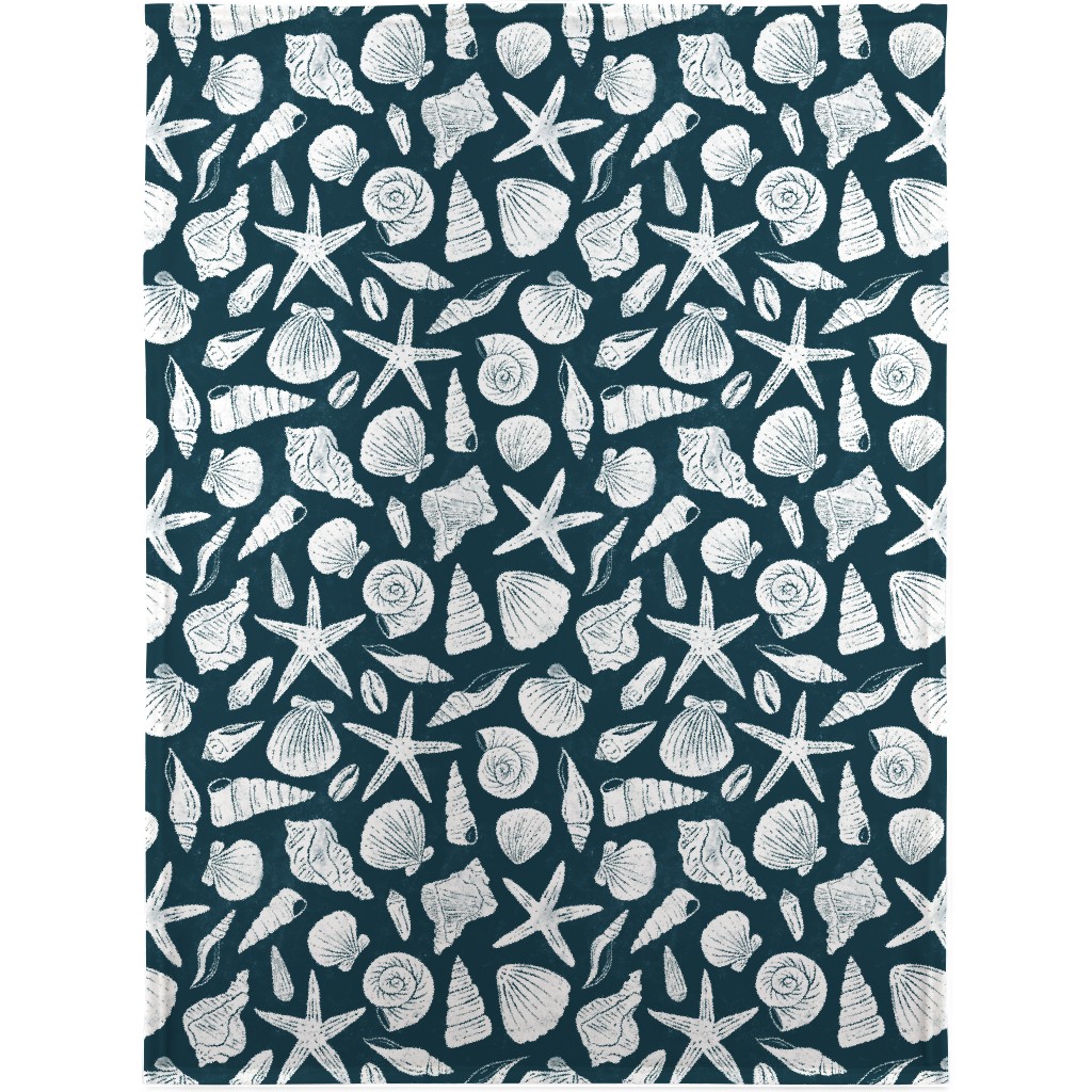 Textured Ocean Seashells - Dark Blue Blanket, Fleece, 30x40, Blue