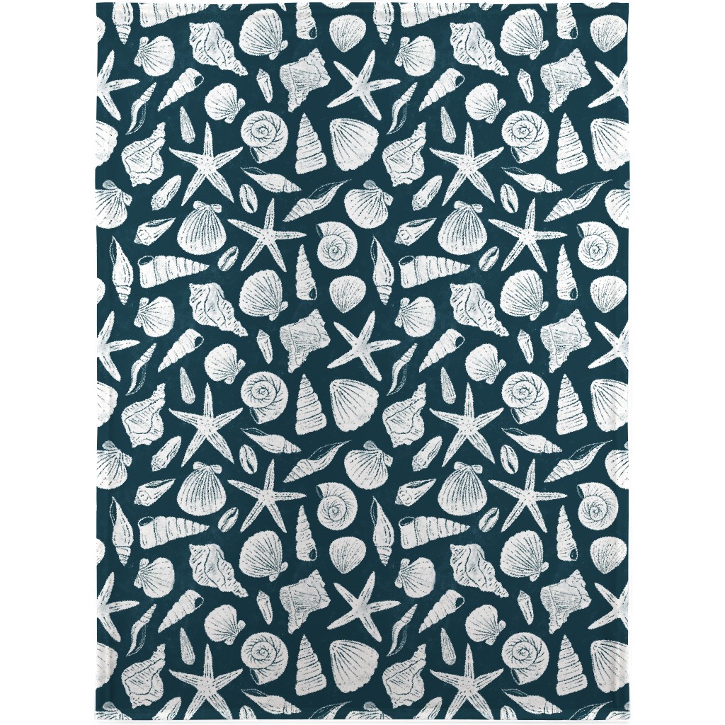 Textured Ocean Seashells - Dark Blue Blanket, Fleece, 30x40, Blue, True Blue