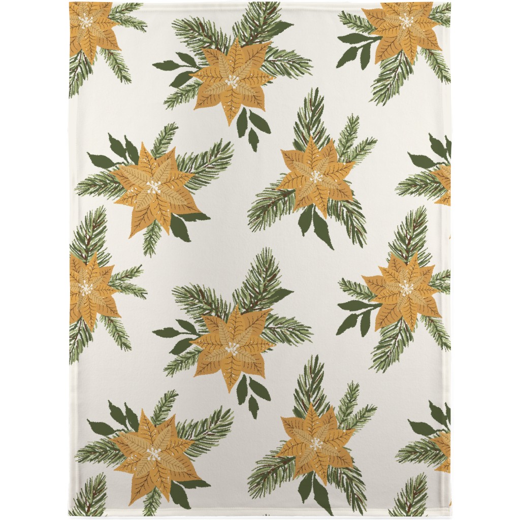 Golden Poinsettia Christmas Flowers Blanket, Fleece, 30x40, Yellow, Classic Yellow