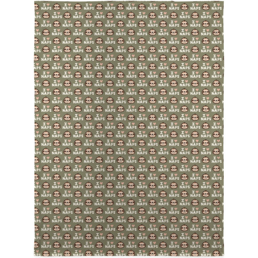 I Heart Naps - Cute Sloths - Olive Green Blanket, Fleece, 30x40, Green